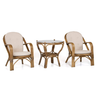 Lotta stol och Amanda bord i brunlaserad rotting.