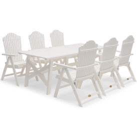 Bullerö matgrupp i vitt med 6 stycken positionsstolar.