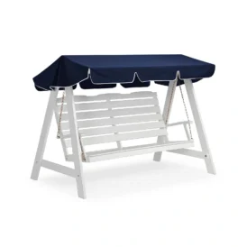 Dalom hammock i vit furu med blått tak.