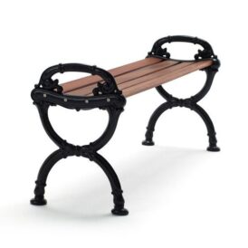 Byarum bänk med brunlaserad furu och svarta gavlar från Byarums Bruk.