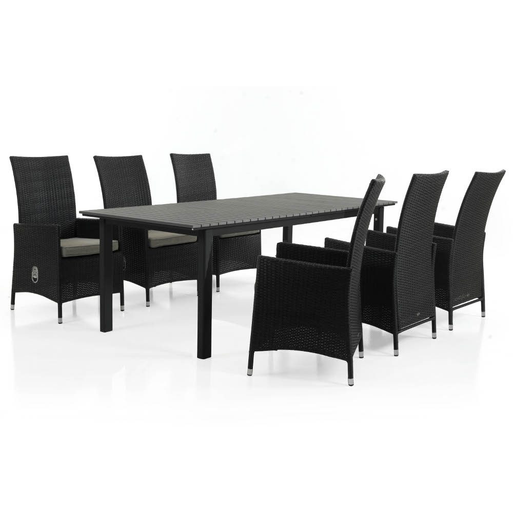 Ninja positionsstol i svart med Tilos förlängningsbord i svart och grått.
