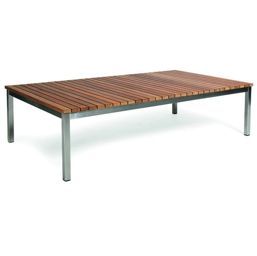 Häringe soffbord i teak och borstat stål i storleken 142x85 cm.