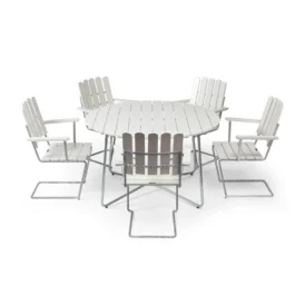 Klassikergrupp vit ek / galv - 5 A2 stolar, 9A bord