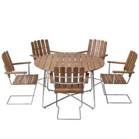 Klassikergrupp teak, Ø120 cm 5+1