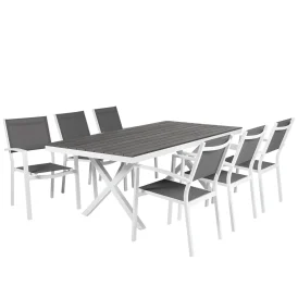 Leone matgrupp vit/grå - 6 stolar - 200x100 cm