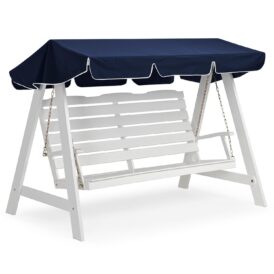 Dalom hammock i vitt med tak i blått med vit kant.