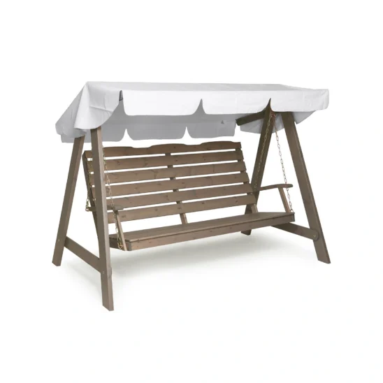 Dalom hammock i grå furu med vitt tak.