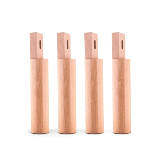 Sängben, runda, träfärgade med traditionell infästning.