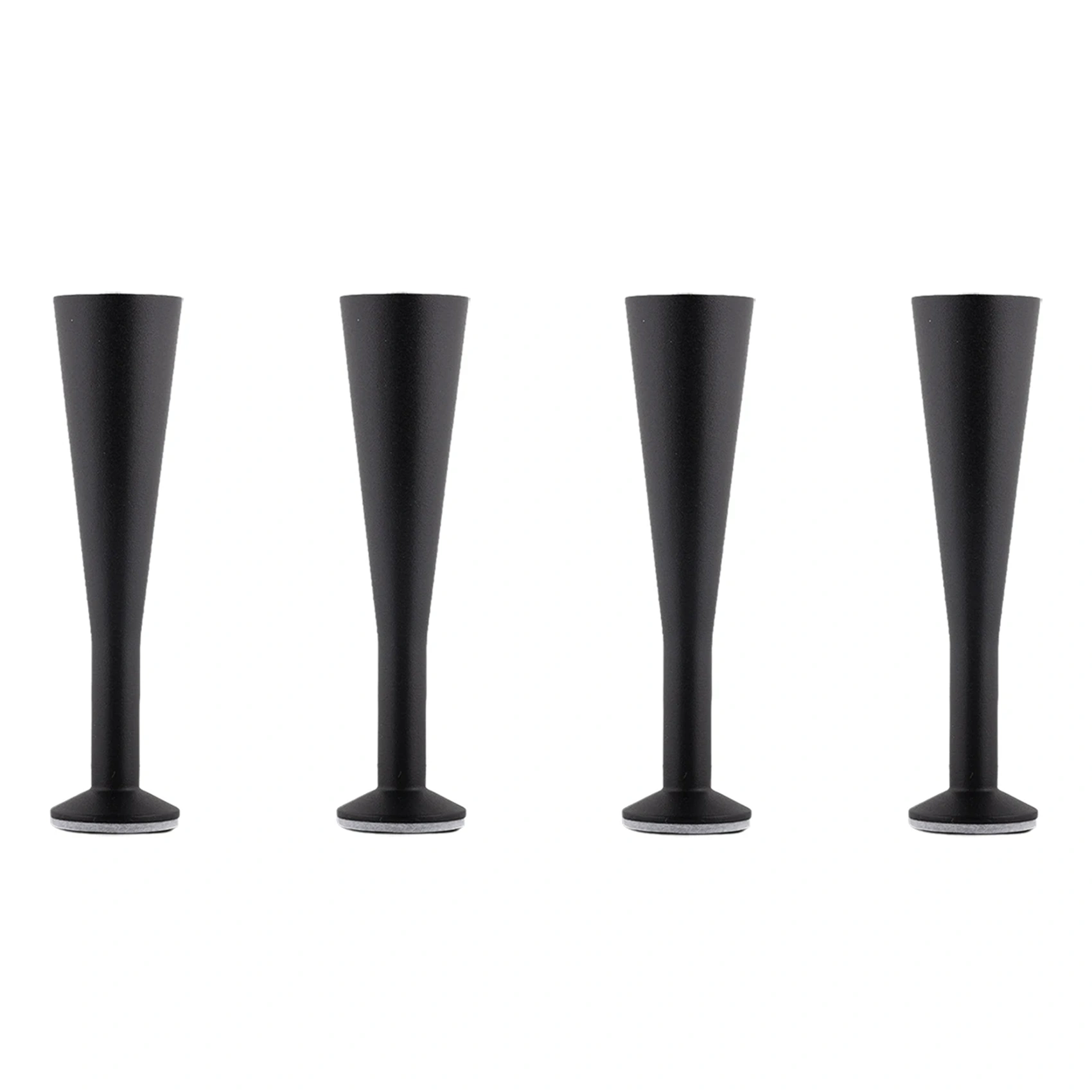 Fyra stycken champagne-formade sängben i matt svart i höjden 18 cm.