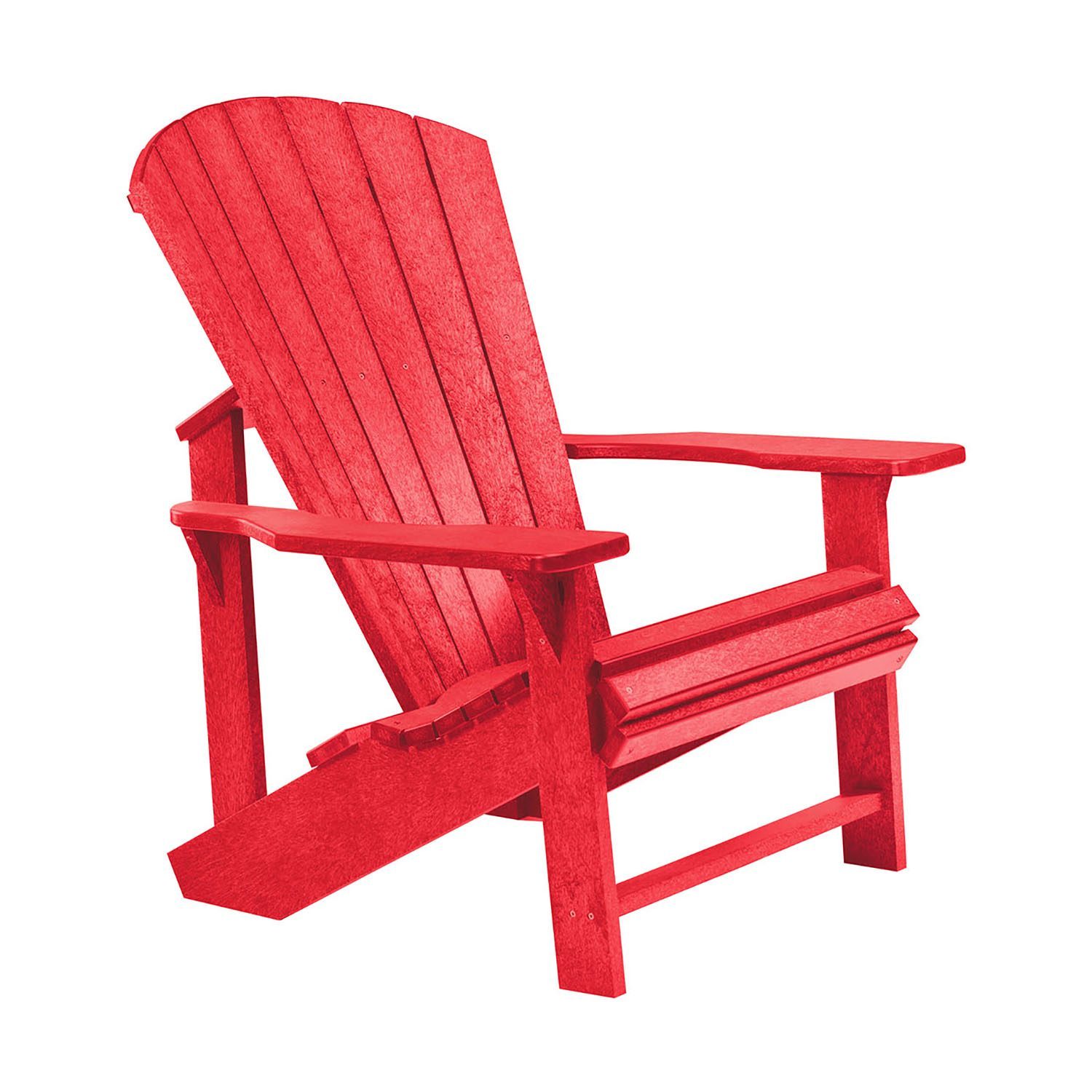 Adirondackstol i återvunnen plast, här i rött.