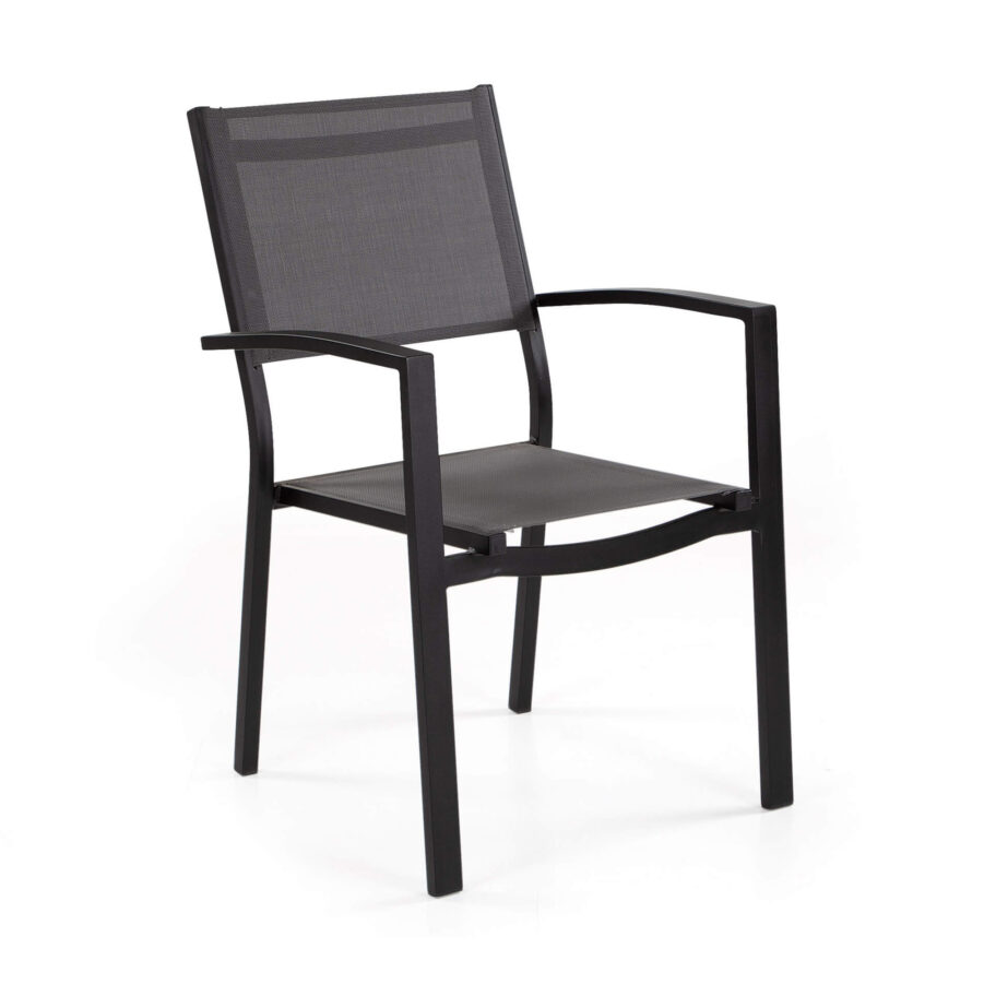 Leone karmstol i svart aluminium och grå textilene.