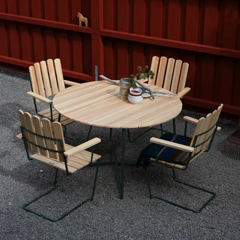 Klassikergrupp oljad furu / mörkgrön, Ø120 cm 5+1