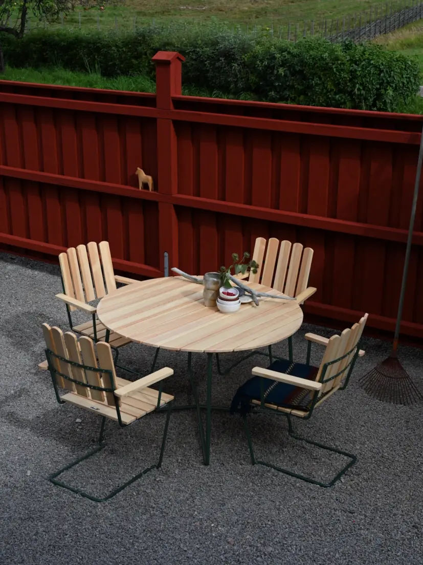 Klassikergrupp oljad furu / mörkgrön, Ø120 cm 5+1
