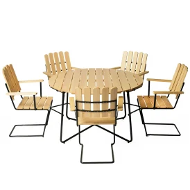 Klassikergrupp oljad furu / mörkgrön, Ø120 cm 5+1