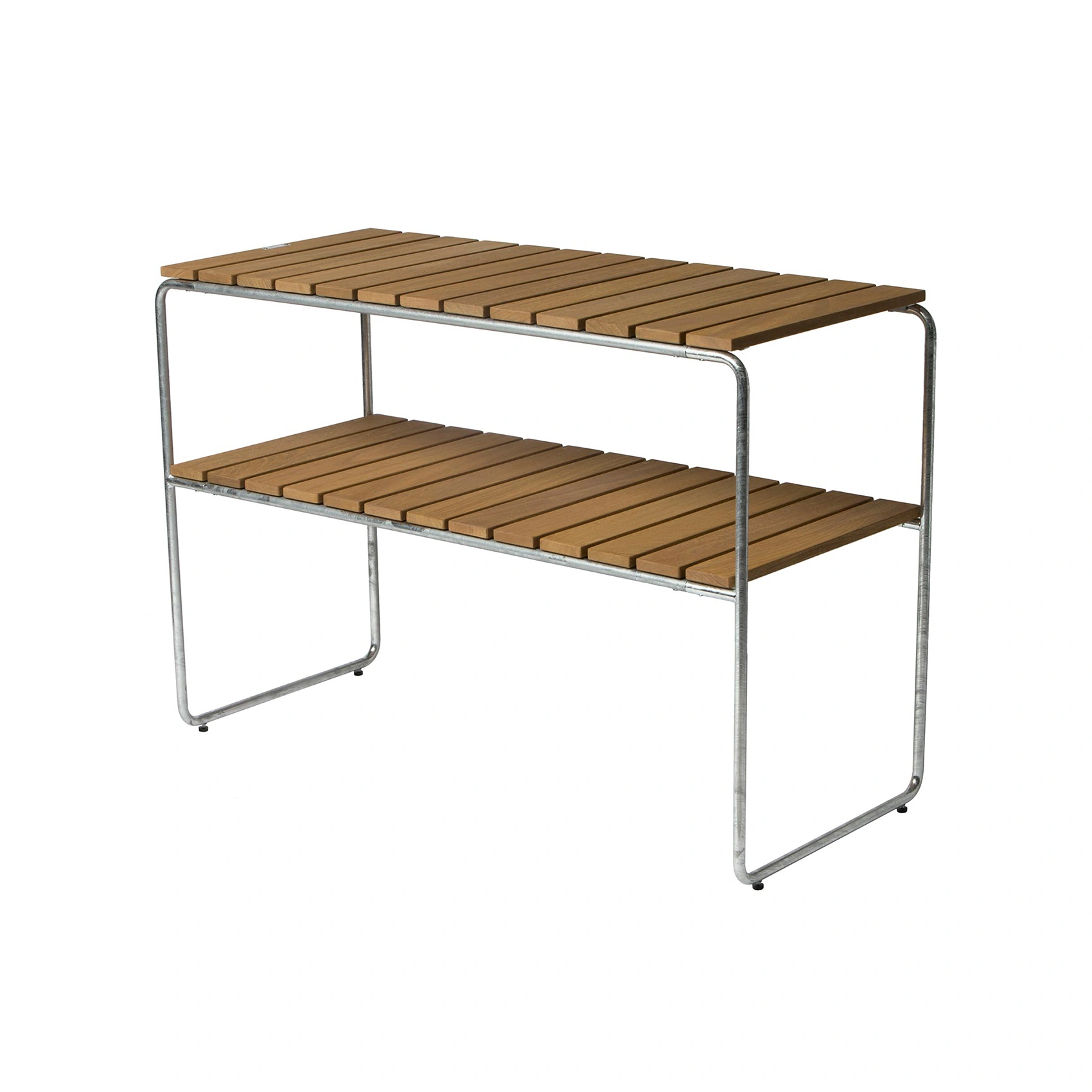 Avlastningsbord L105 i oljad ek med varmförzinkat stativ.