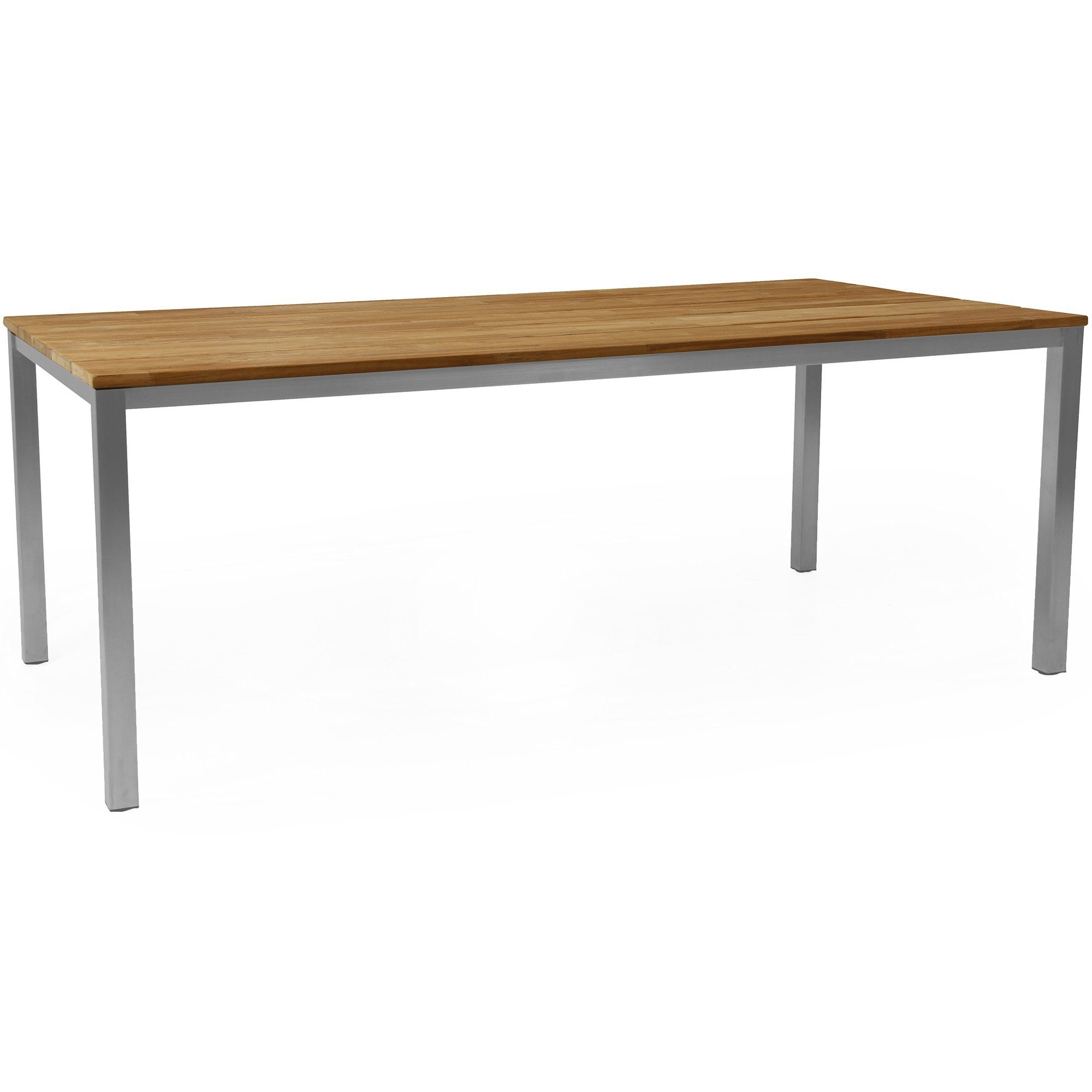 Hinton matbord från Brafab tillverkat i rostfritt stål med en bordsskiva i teak.