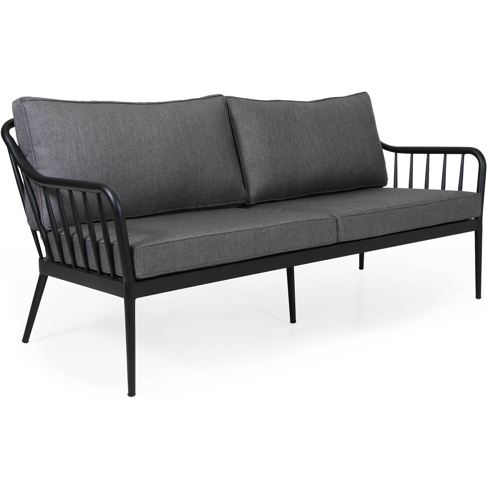 Coleville 3-sits soffa, en utemöbel tillverkad i aluminium med dynor i vädertåligt grått olefintyg från Brafab.