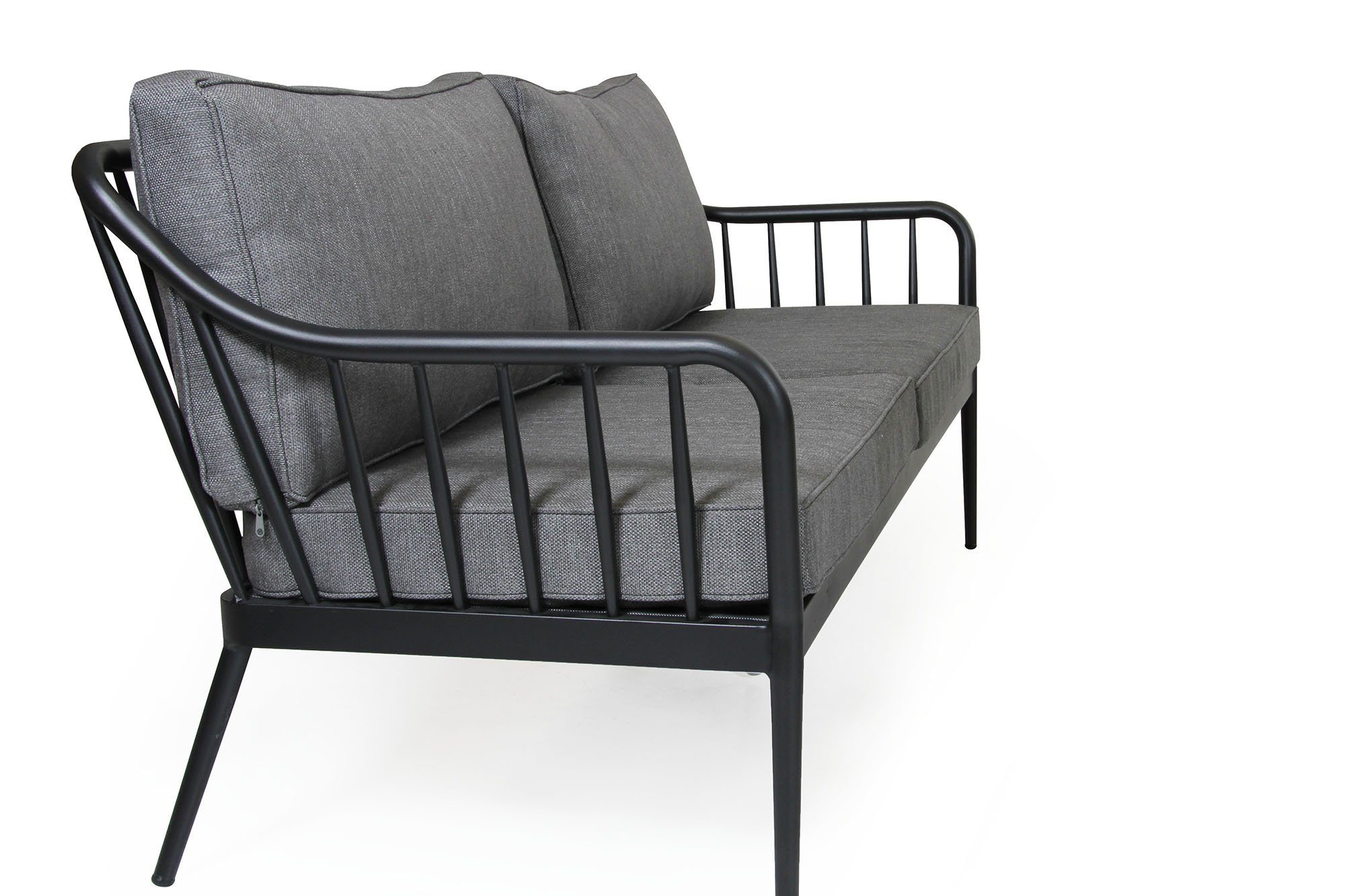 Coleville 3-sits soffa, en utemöbel tillverkad i aluminium med dynor i vädertåligt grått olefintyg från Brafab.