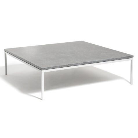 Bönan soffbord i vit aluminium med stenskiva.
