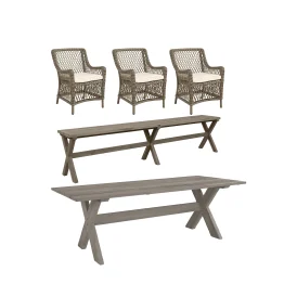 Marbella/Cross bänk matgrupp vintage grey