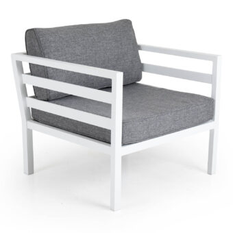 Weldon fåtölj i vitt med grå dyna.