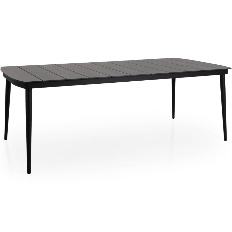 Callander matbord i färgen svart med grå laminatskiva i träimitation.