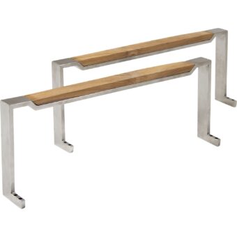 Armstöd i rostfri stål och teak som passar Gotland vilsäng.