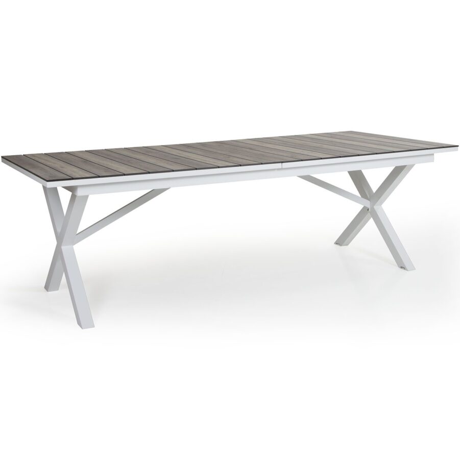 Hillmond matbord med bordsskiva i beige-grå trämönstrad laminat.