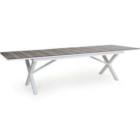 Hillmond matbord med bordsskiva i beige-grå trämönstrad laminat.