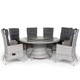 Georgia matgrupp pärlgrå/mörkgrå - 6 stolar - Ø150 cm