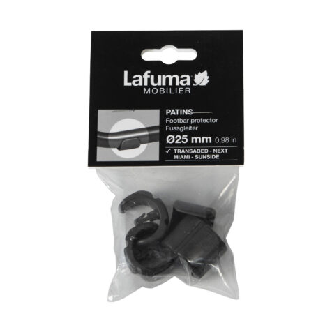 4 st svarta Lafuma fötter i plast med diameter 25 mm.