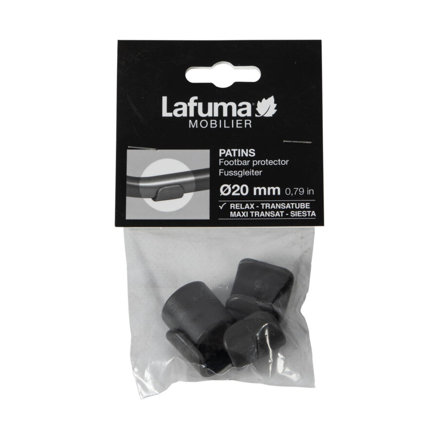 4 st svarta Lafuma fötter i plast med diameter 20 mm.