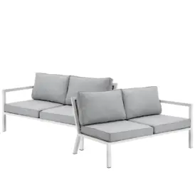 Belfort 2-sits avslutsdelar höger och vänster vit/pärlgrå