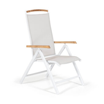 Andy positionsstol i vitt och khaki med teakarmstöd.