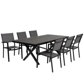 Leone matgrupp svart/grå - 6 stolar - 200x100 cm