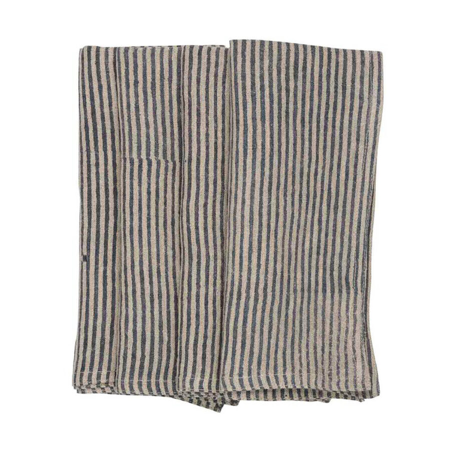 Stripe servett i linne med blått tryck från Chamois.