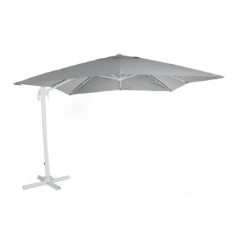 Linz hängarmsparasoll fyrkantigt i vitt och grått.