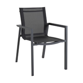 Delia karmstol i antracitgrå med sits i textilen.