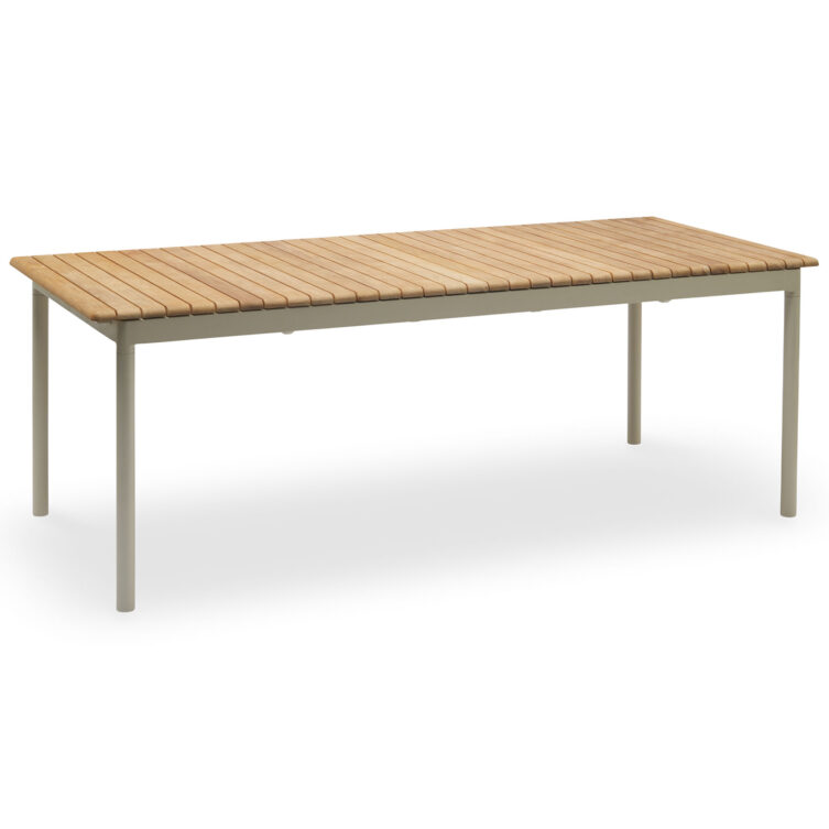 Pelago matbord i aluminium i färgen Ivory och teaK.