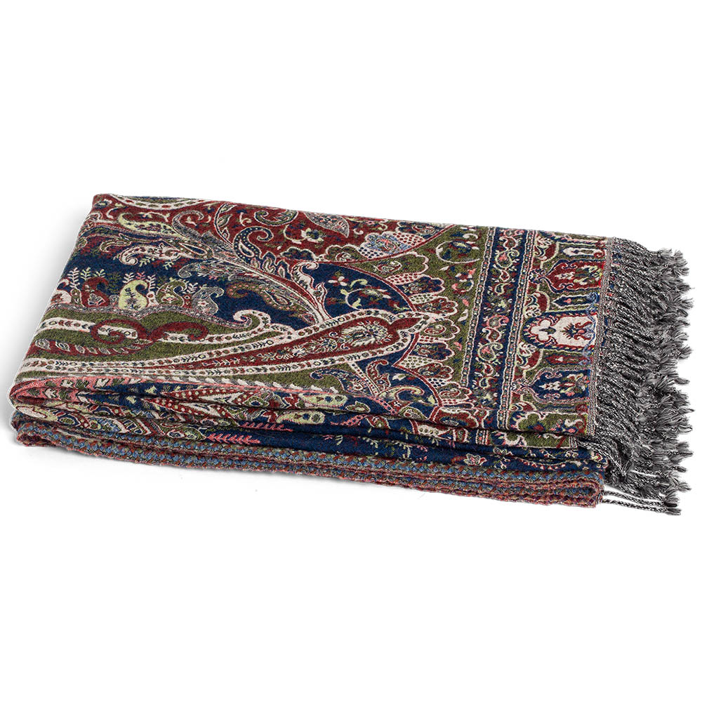 Chamois ullpläd i rosa/blå.