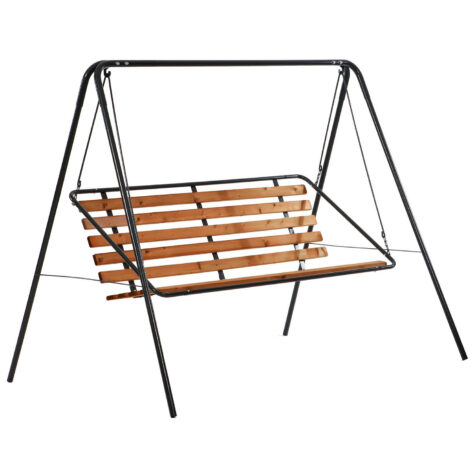 Bild på Suvisaari hammock från Varax med svart stativ och bruna träribbor..