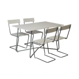 Klassikergrupp med fyra Stol 1 och B25A-bord, i vit ek med galvade stativ.