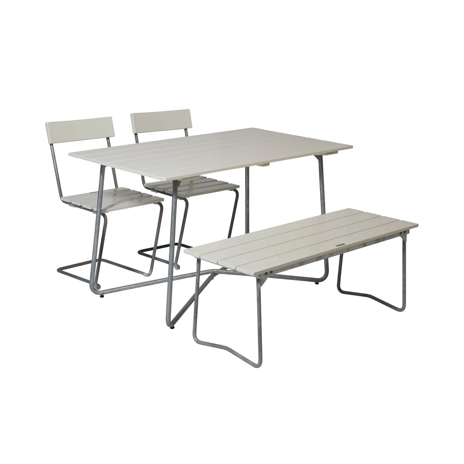 Klassikergrupp vit ek / varmförzinkat - 2 Stol 1, Bänk 8, B25A