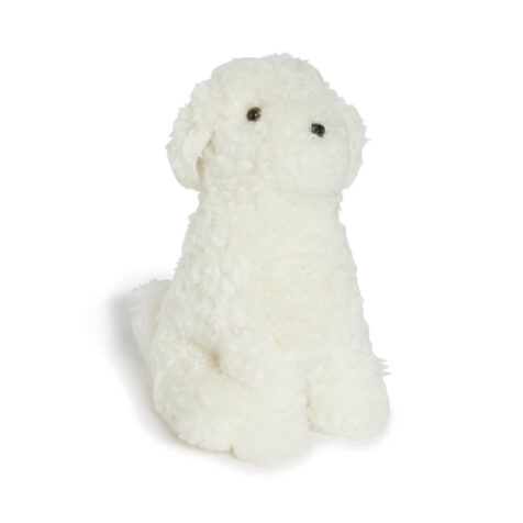 Skinnwille Curly snowy hund i vitt fårskinn