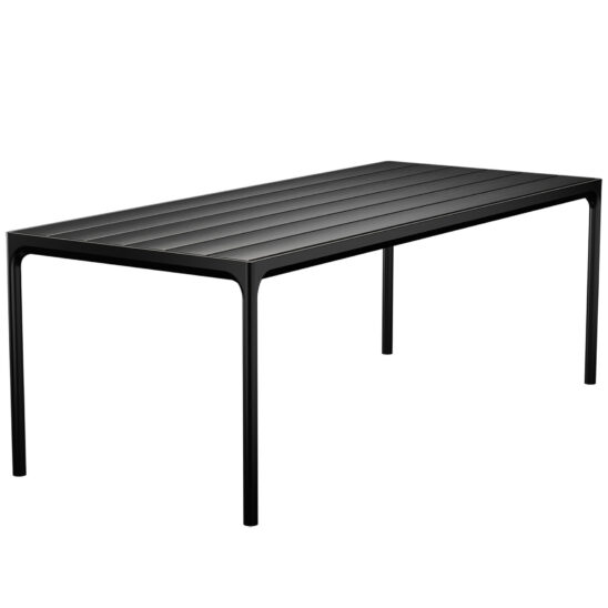 Four matbord i storleken 210x90 cm i svart pulverlack.