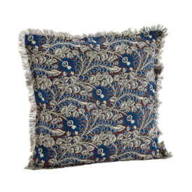 Kuddfodral med fransar blå 50x50 cm