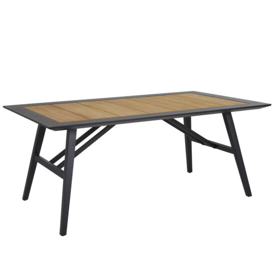 Matbord med aluminiumram och infälld topp bestående av tvärgående ribbor i teak. Matbord...