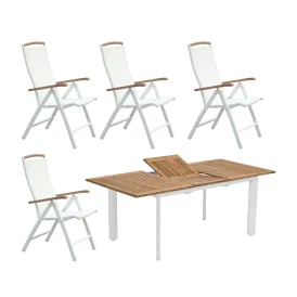 Nydala matgrupp vit/teak - 4 stolar - 150/200 cm