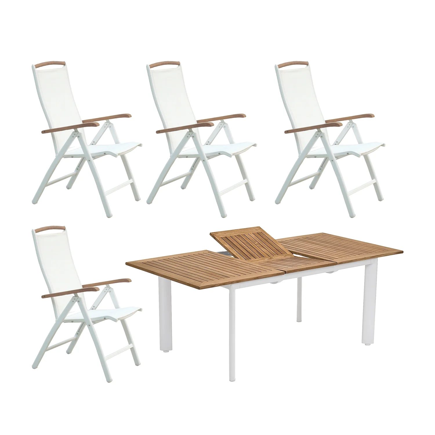 Nydala matgrupp vit/teak - 4 stolar - 150/200 cm