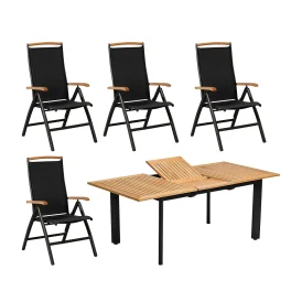 Nydala matgrupp svart/teak - 4 stolar - 150/200 cm